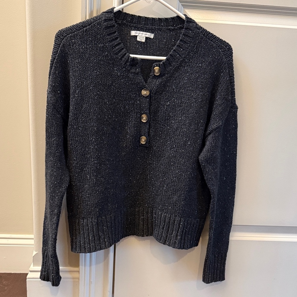 Womens American Eagle Outfitters Grey Henley Sweater with Button Accents XS
